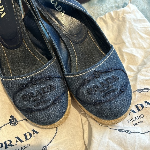 PRADA Denim Espadrille Italian Wedge Slingback Sandals-sz 39.5 (8.5-9 runs small - Picture 3 of 14